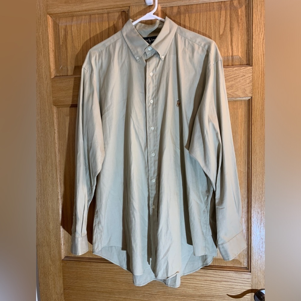 Polo Ralph Lauren Khaki Button Up Yarmouth 100% Cotton - Mens Size 16 1/2 34/35